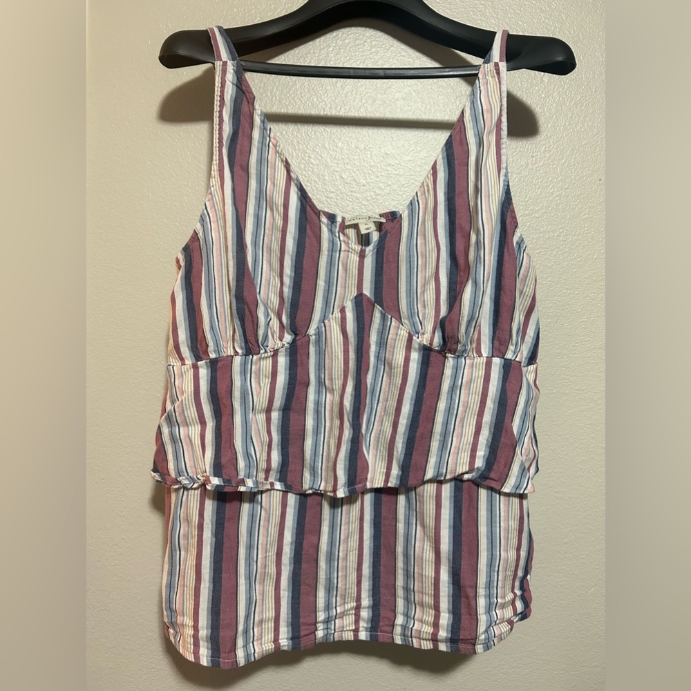Like New Maison Jules ruffled striped tank top- size Xl